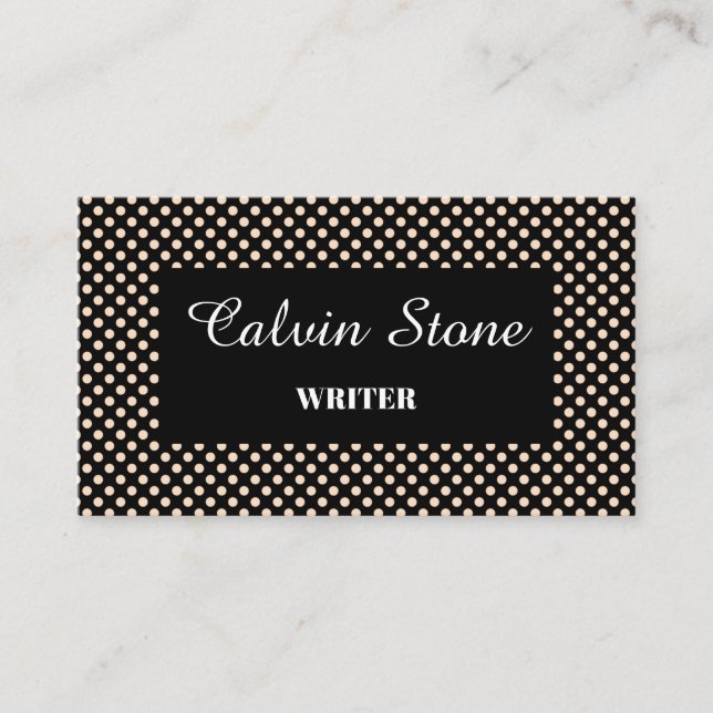 Blush polka dots on black business card (Front)