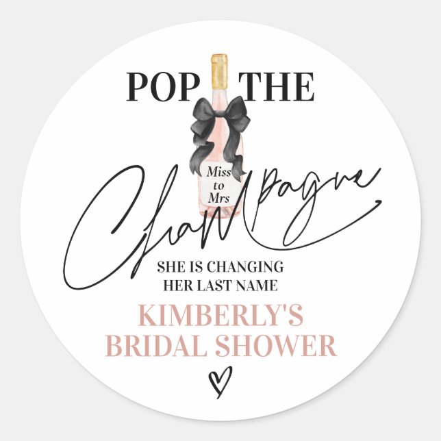 Blush Pop The Champagne Bridal Shower Classic Round Sticker (Front)