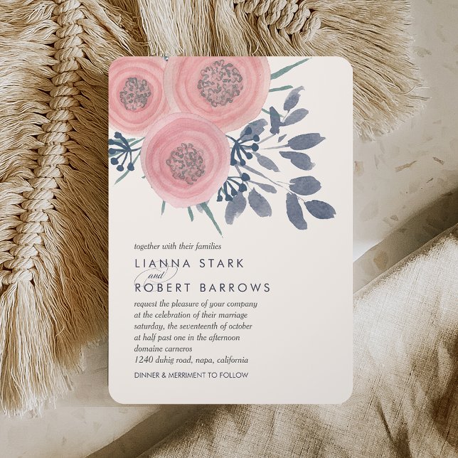 Blush Poppies Modern Floral Wedding Invitation (Creator Uploaded)