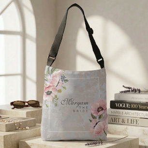 Blush Poppy Floral Bride Elegant Personalised Crossbody Bag