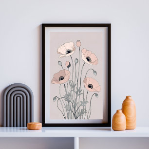 Blush Poppy Serenity I – Minimalist Wildflower  Poster