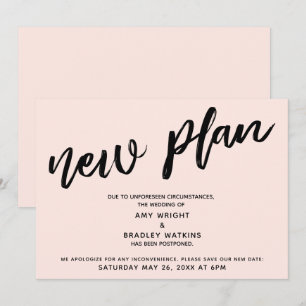 Blush Postponed Wedding Announcement New Plan Card