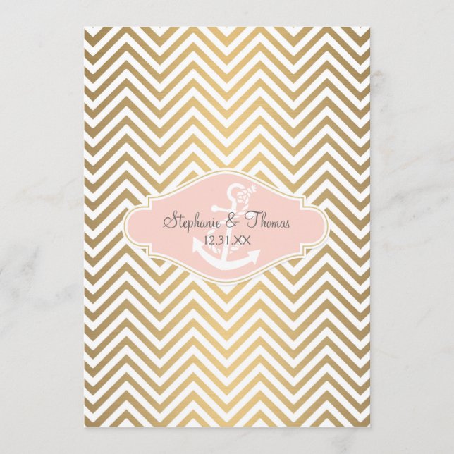 Blush Preppy Chevron Stripe Modern Nautical Anchor Menu (Front)