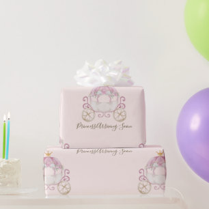 Blush Princess Carriage Arriving Soon Baby Shower Wrapping Paper