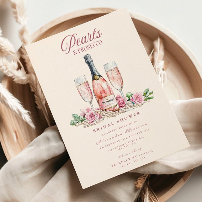 Blush Prosecco Pearls Bridal Shower Celebration Invitation (Creator Uploaded)