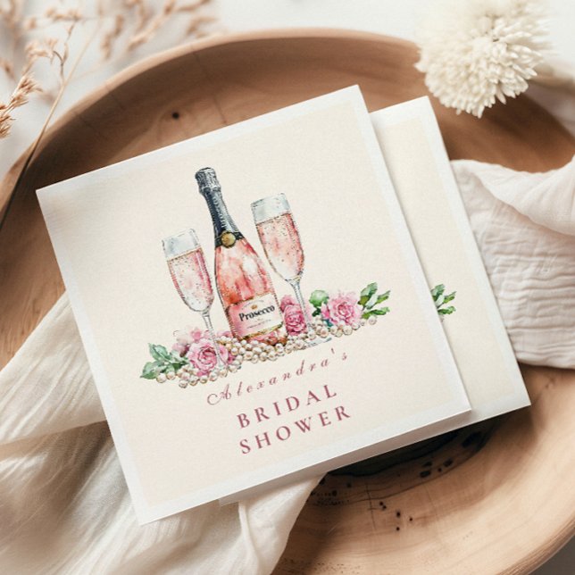 Blush Prosecco Pearls Bridal Shower Celebration Napkin (Creator Uploaded)