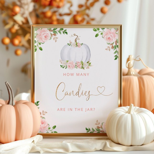 Blush pumpkin floral guess how many candies poster (Creator Uploaded)