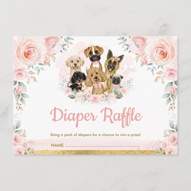 Blush Puppy Dogs Baby Girl Shower Diaper Raffle Enclosure Card (Front)