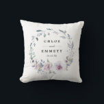 Blush Purple Floral Bridal Wedding Couple Cushion<br><div class="desc">Elegant and chic blush purple flowers create a beautiful wreath. It frames the wedding couple's names and wedding date. The newlyweds will love using this lovely reminder of their special day. This personalised wedding pillow is part of the Blush Violet collection. It contains many gift ideas for the newlyweds, bridal...</div>