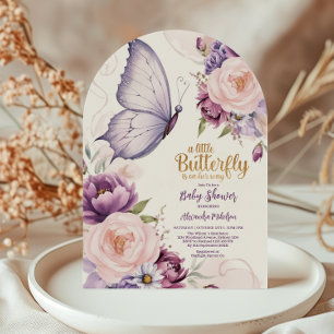 Blush Purple Floral Butterfly Baby Shower Invitation