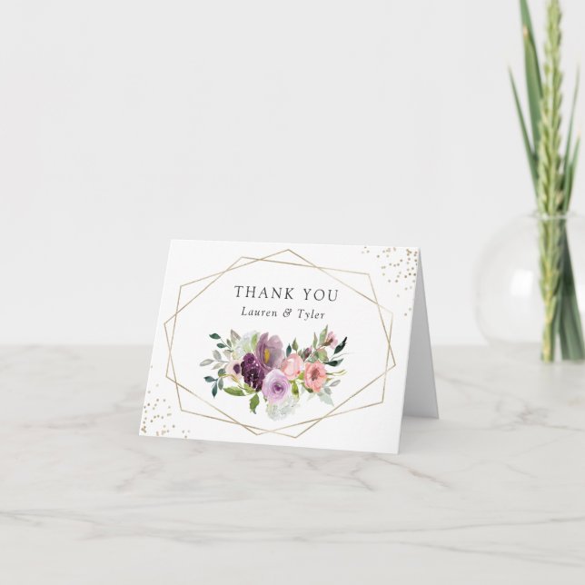 Blush Purple Floral Geometric Plum Modern Thank You Card (Front)
