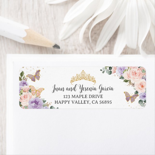 Blush Purple Floral Quinceanera XV Return Address (Insitu)