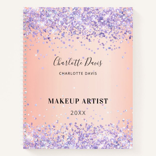 Blush purple glitter name signature business notebook (Front)