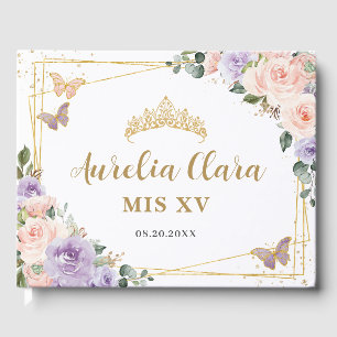 Blush Purple Lilac Floral Butterflies QUINCEAÑERA  Guest Book