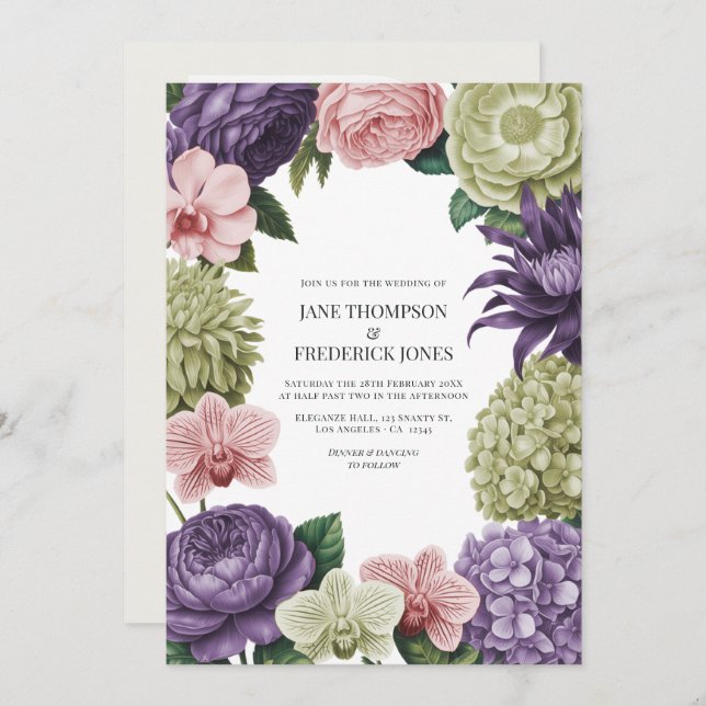 Blush Quartz, Soft Sage & Cloud Mauve Wedding Invitation (Front/Back)