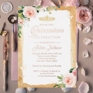 Blush Quinceanera Floral Sparkle Rose Gold Tiara