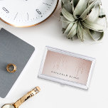 Blush Rain | Personalised Business Card Holder<br><div class="desc">Elegant business card holder features your name and/or business name in classic black lettering on a blush pink ombre background adorned with strands of faux rose gold foil string lights.</div>