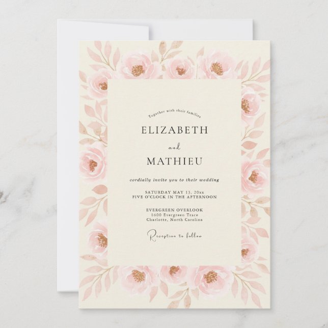 Blush Ranunculus Petal Wedding Invitation (Front)