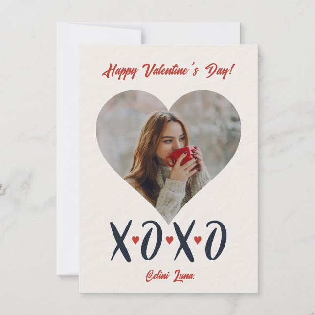 Blush Red Brushstroke XOXO Valentine's Day Photo  Holiday Card (Front)