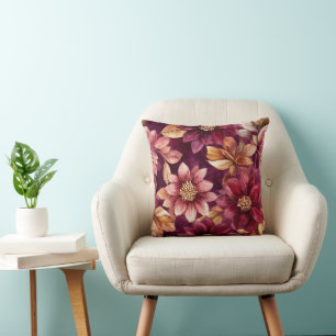 Blush Red Burgundy Flowers Cushion
