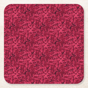 Blush Red Camouflage Pattern Square Paper Coaster