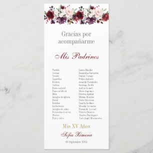 Blush Red Floral Quinceañera Programme