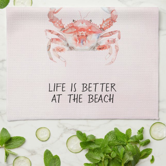 Blush Red Ocean Crab Tea Towel (Folded)