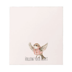 Blush Red Plaid Stripes Bird Notepad