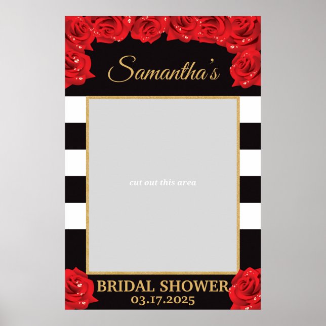 Blush Red Roses and Gold Bridal Shower photo prop Poster (Front)