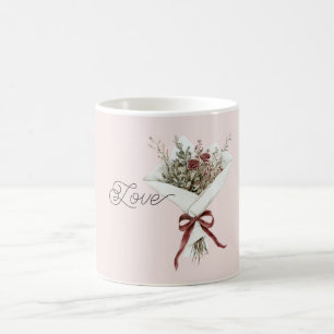 Blush Red Roses Floral Bouquet Coffee Mug