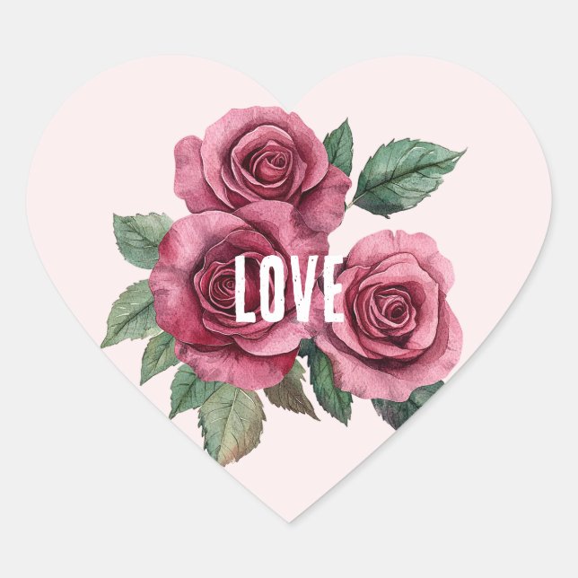 Blush Red Roses Floral Love Wedding Heart Sticker (Front)