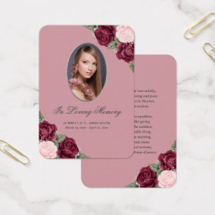Blush Red Silver Memorial Funeral Prayer Card