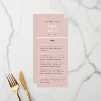 Blush Reverse Minimalist Ampersand Wedding Elegant Menu
