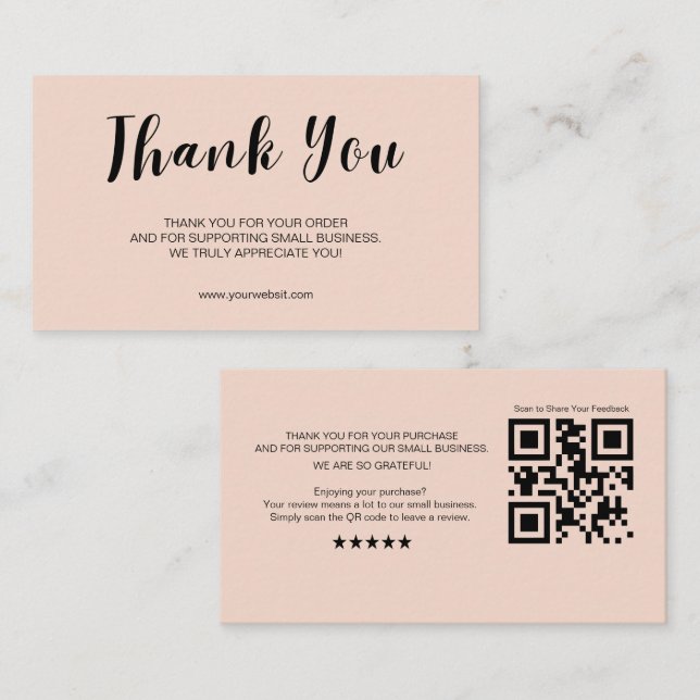 Blush Review Request Thank You Card QR Business (Front/Back)
