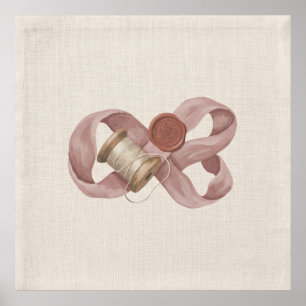 Blush Ribbon Thread Spool Wax Seal Vintage Poster