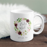 Blush Romance Bridesmaid Coffee Mug<br><div class="desc">A sweet and elegant gift for your bridal party,  mug features a blush pink and burgundy watercolor floral wreath with "bridesmaid" inscribed inside in hand lettered script. Personalise with your wedding date beneath. Designed to match our Blush Romance collection.</div>