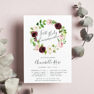 Blush Romance First Communion Invitation