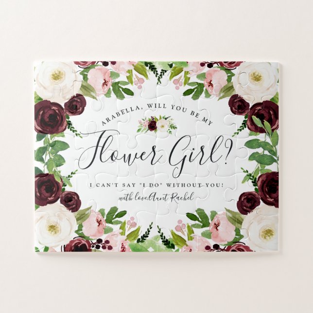 Blush Romance | Personalised Be My Flower Girl Jigsaw Puzzle (Horizontal)