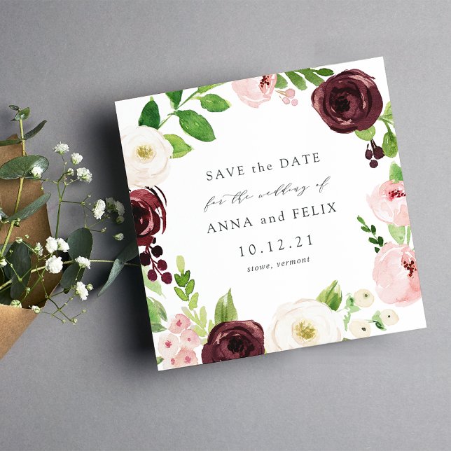 Blush Romance Square Save the Date Card (Creator Uploaded)