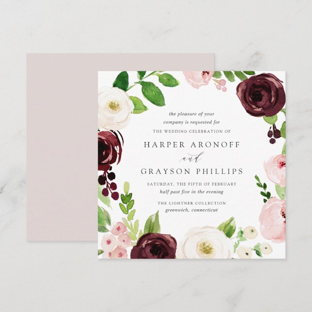 Blush Romance Square Wedding Invitation (Front/Back)