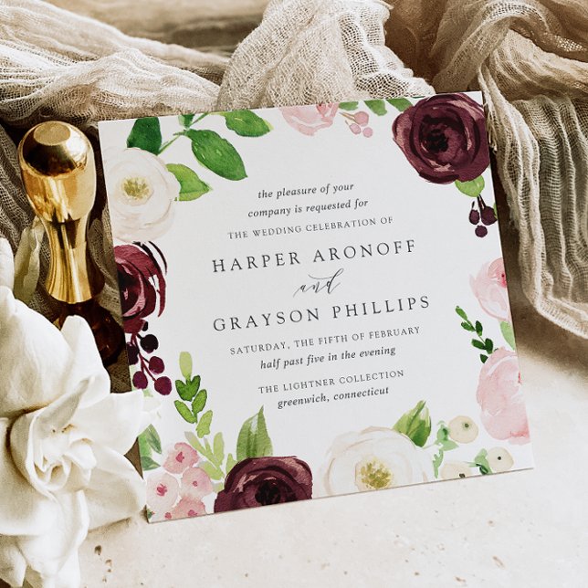 Blush Romance Square Wedding Invitation (Creator Uploaded)