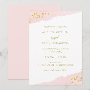 Blush Romance   Watercolor and Gold Wedding Invitation