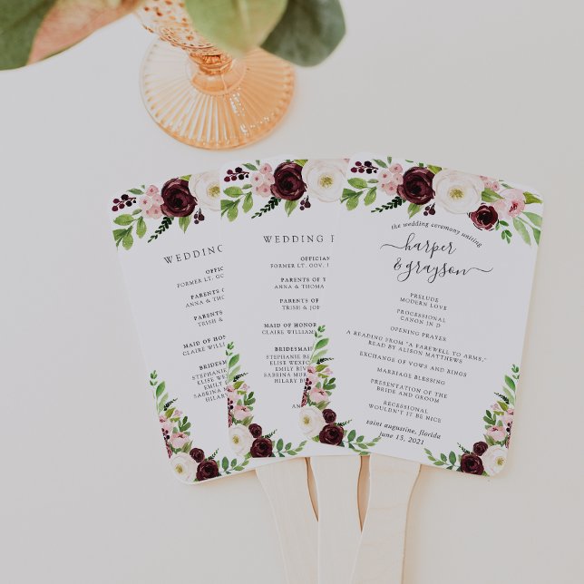 Blush Romance Wedding Program Hand Fan (Creator Uploaded)
