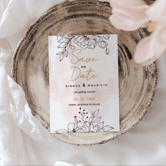 Blush Romance with Elegant Black Botanical details Save The Date (Blush Romance with Elegant Black Botanical details Save The Date)