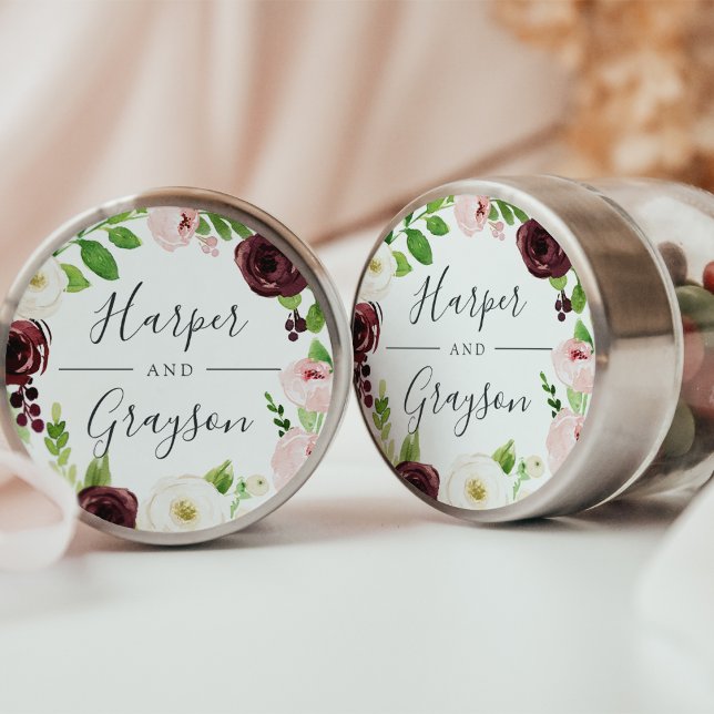 Blush Romance Wreath Wedding Classic Round Sticker (Creator Uploaded)