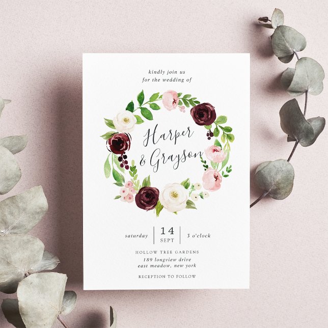 Blush Romance Wreath Wedding Invitation (Creator Uploaded)