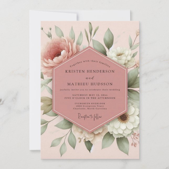 Blush Romantic Flora Wedding Invitation (Front)