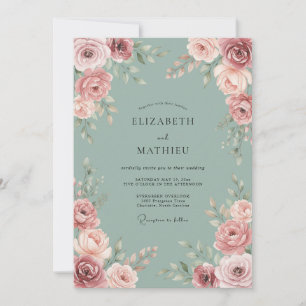 Blush Romantic Floral Flourish Wedding Invitation