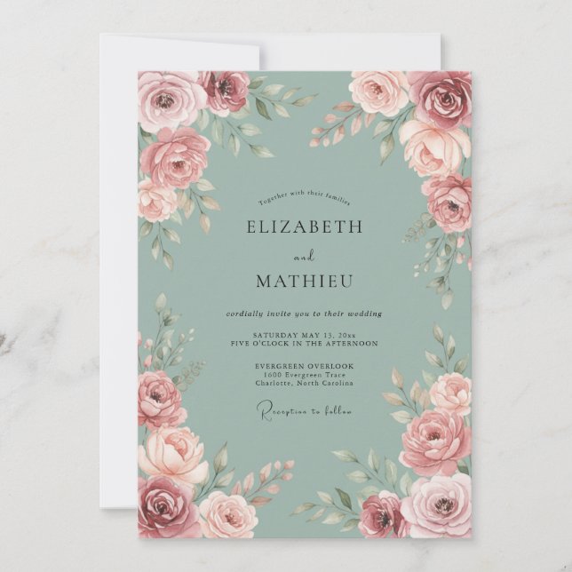 Blush Romantic Floral Flourish Wedding Invitation (Front)