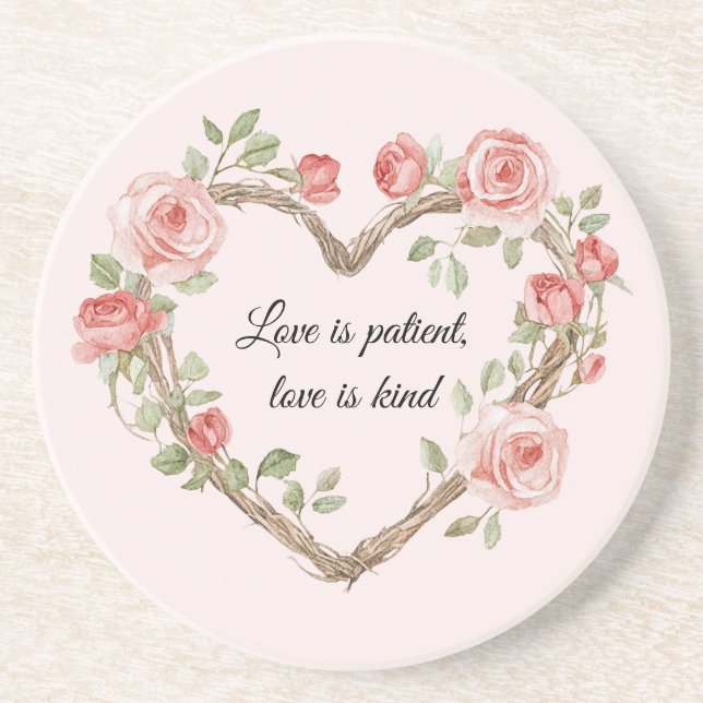 Blush Romantic Rose Floral Heart Love Coaster (Front)